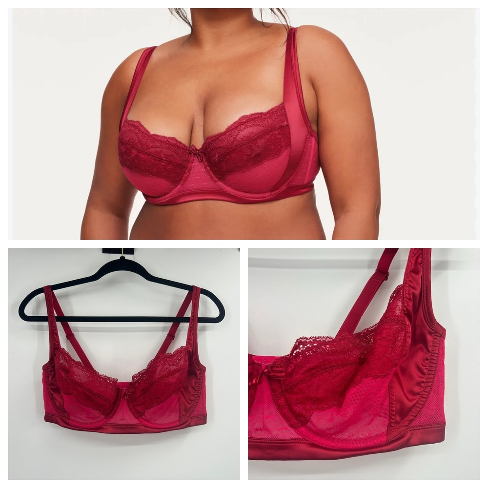 Adore Me Enny Medium Pink Contour Bra 38DD Lace Mesh Underwire Raspberry